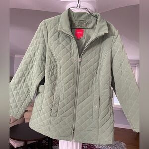 Sprit women’s Jacket. Green mid- length zip closure two side pockets size 1 X